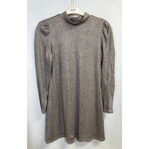 SLATE & WILLOW Metallic Snakeskin Long Sleeve Puff Sleeve Mini Dress Size M